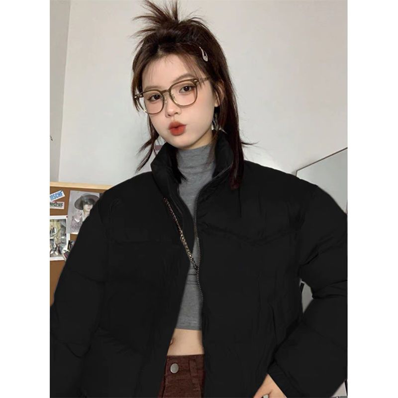 Aesthetically pleasing outfits!  National trend solid color stand collar down jacket for small people loose thickened warm coat for women