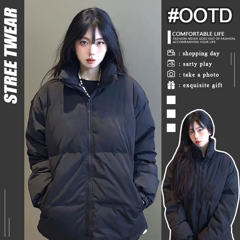 Super popular ~ basic style! American style warm and thickened niche design versatile lazy style stand collar cotton jacket trendy brand