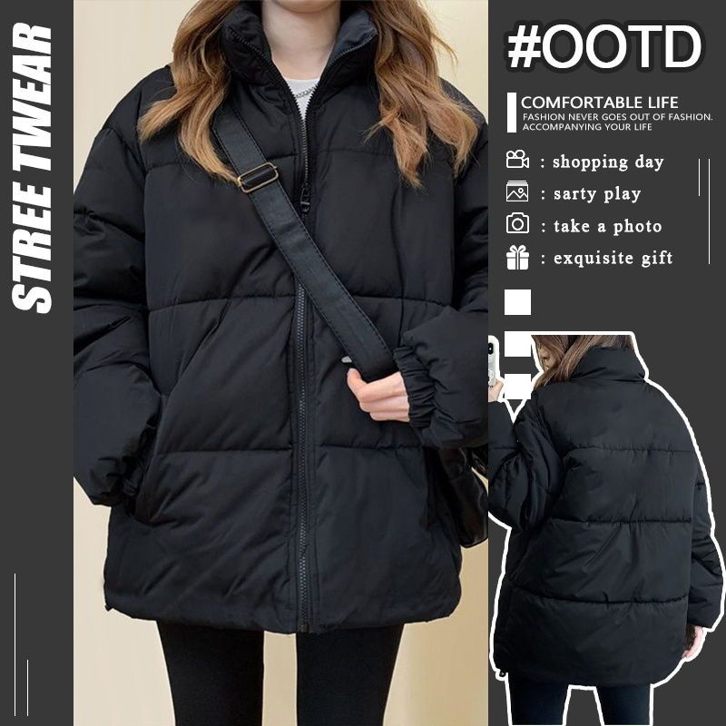 Good daily wear! Winter American style warm and thickened niche design lazy style stand collar cotton jacket for women trendy