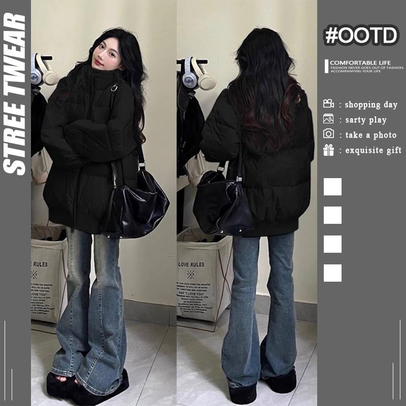 Knock on the blackboard and recommend!  Autumn and winter thickened velvet oversize outer wear versatile lazy style stand collar cotton jacket