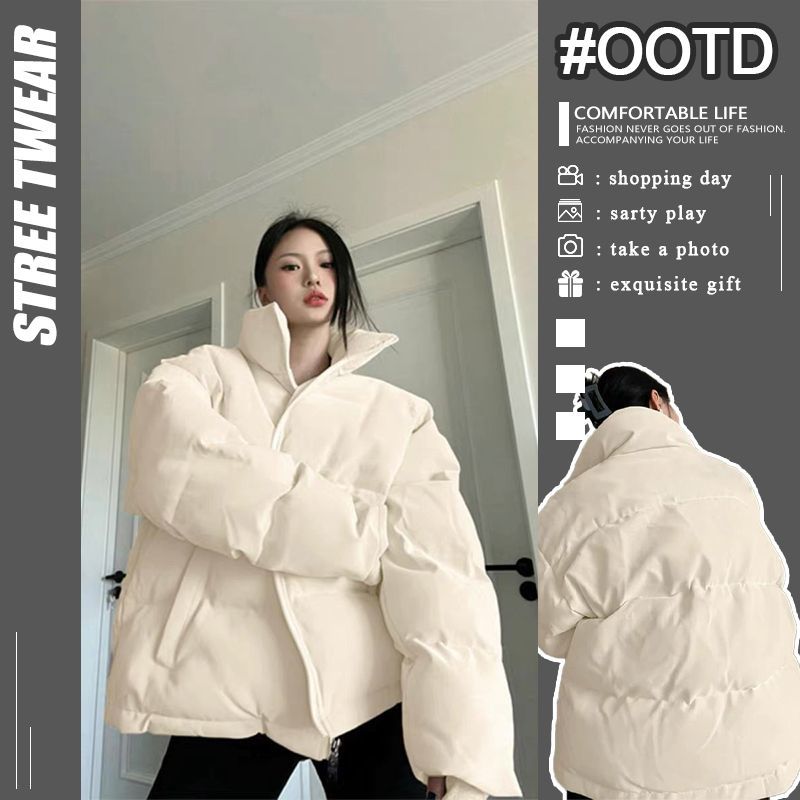 Looks great with any outfit!  American hiphop high street niche stand-up collar cotton warm jacket female student party versatile