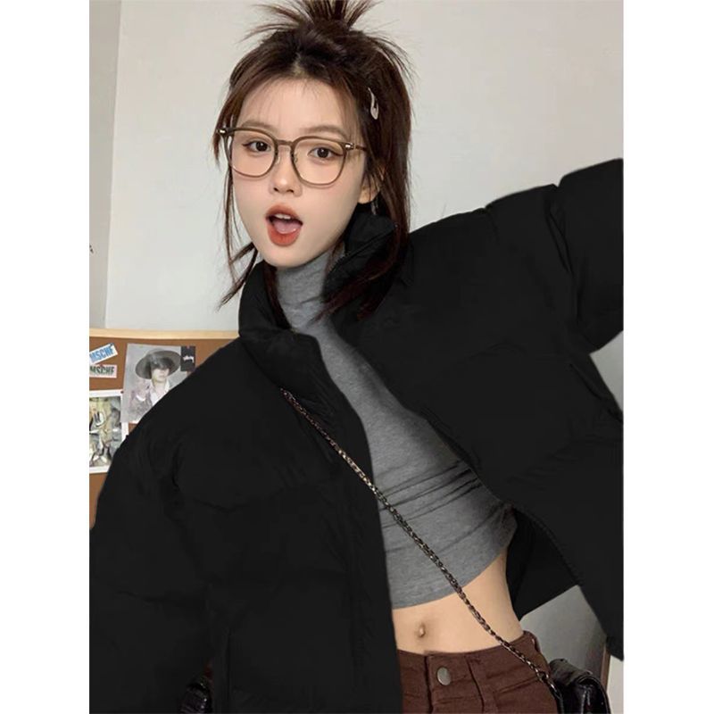 Aesthetically pleasing outfits!  National trend solid color stand collar down jacket for small people loose thickened warm coat for women