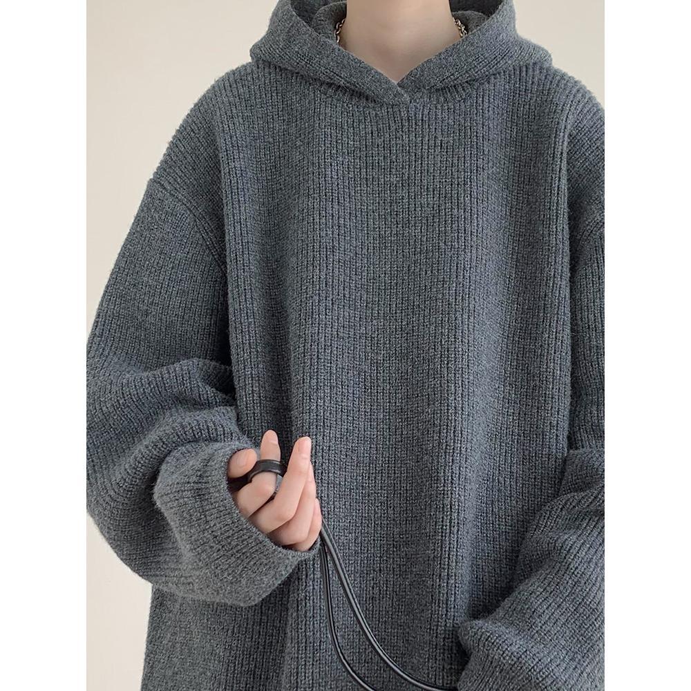 Hooded solid color sweater for men and women soft waxy autumn and winter warm jacket lazy loose trendy ins student versatile sweater