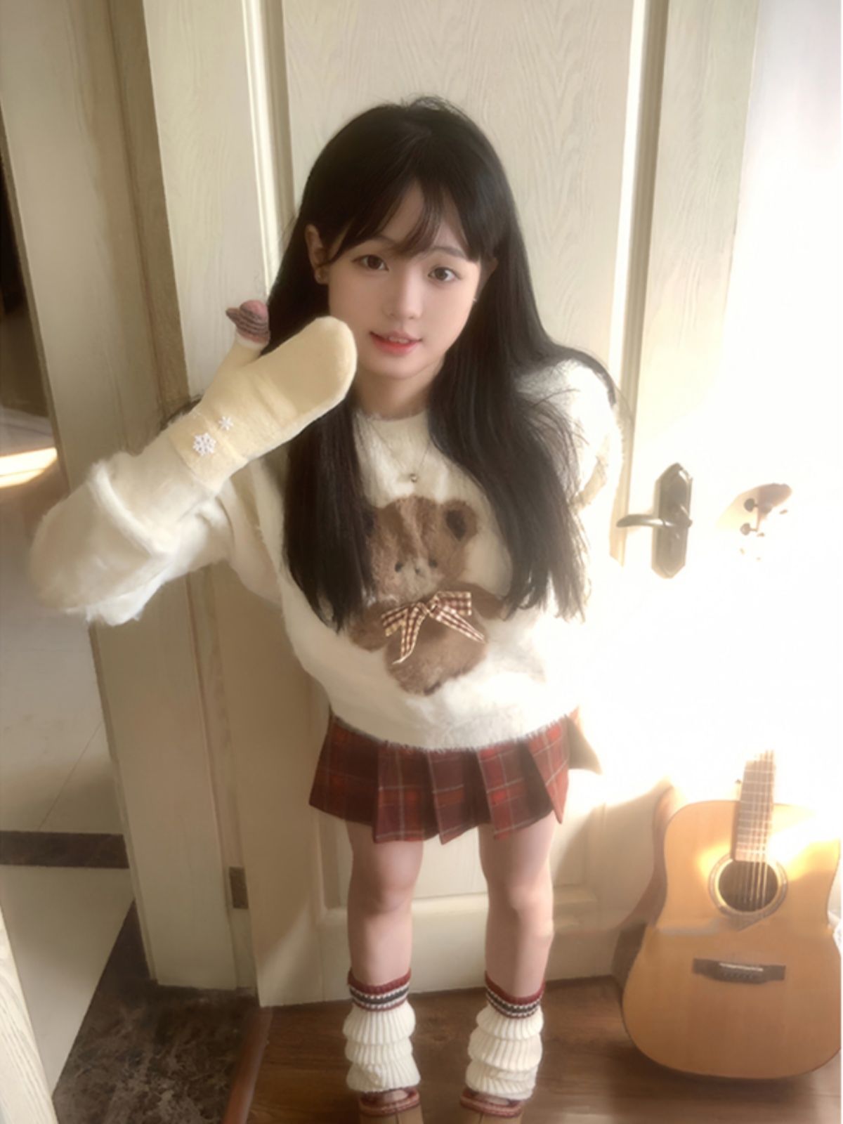 美式圓領小熊毛衣女秋冬寬鬆外穿慵懶風設計感小眾套頭針織衫上衣