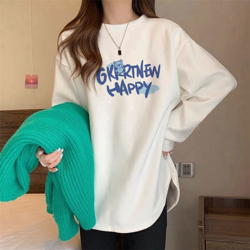 Plush velvet and thickened brushed bottoming shirt for women in autumn and winter with ins design inside mid-length loose top long-sleeved T-shirt