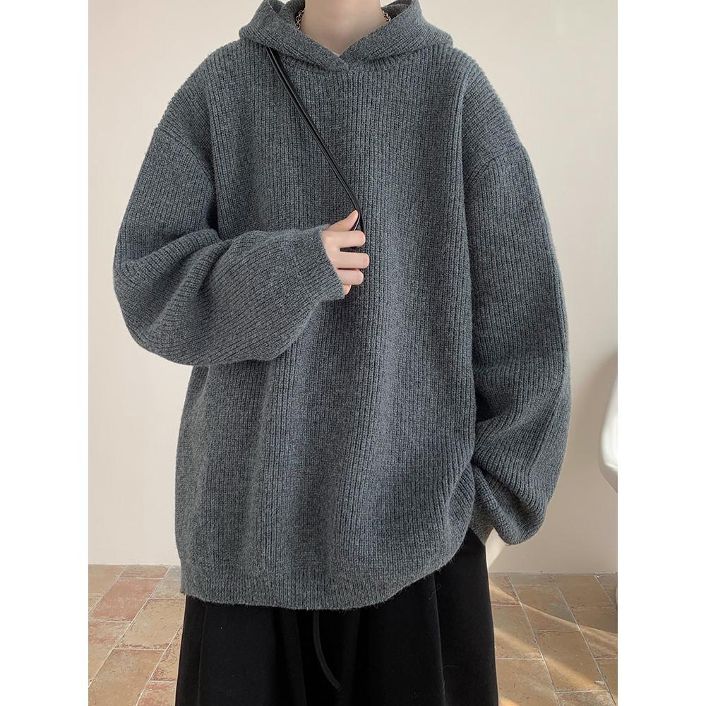 Hooded solid color sweater for men and women soft waxy autumn and winter warm jacket lazy loose trendy ins student versatile sweater