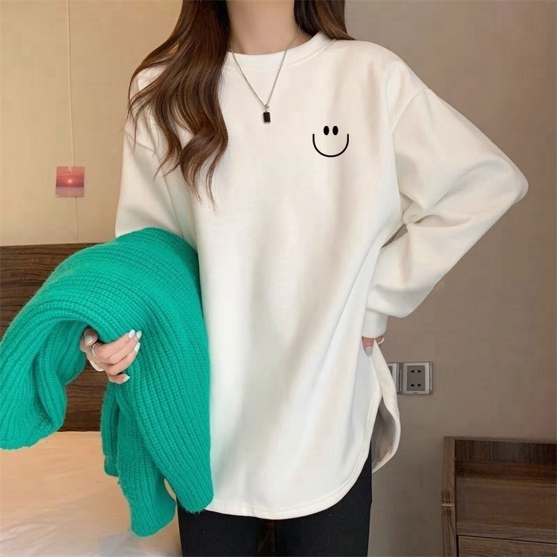 2024 new German velvet thickened brushed T-shirt women's autumn and winter loose mid-length long-sleeved top bottoming shirt