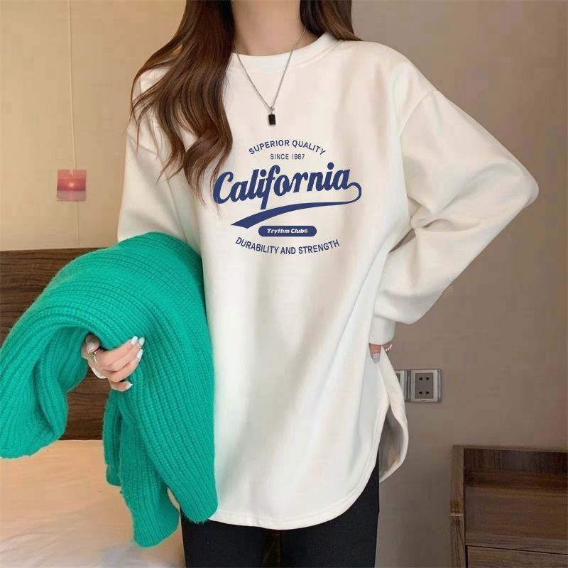 2024 new German velvet thickened brushed T-shirt women's autumn and winter loose mid-length long-sleeved top bottoming shirt