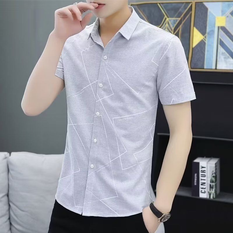 Spring and summer new style youth business casual printed shirts for men Korean style slim trendy handsome shirts for men with short sleeves