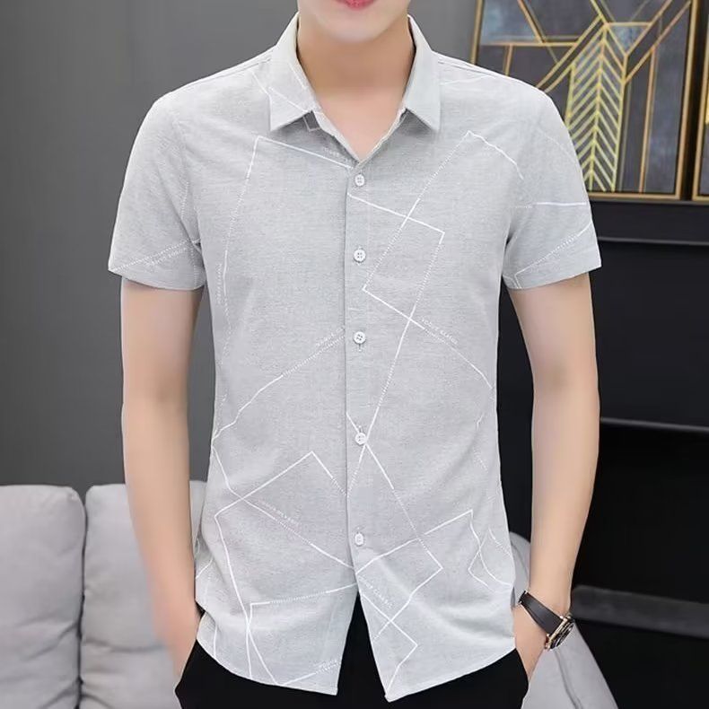  short-sleeved shirt men's plaid inch shirt men's new business casual Korean style slim shirt trend