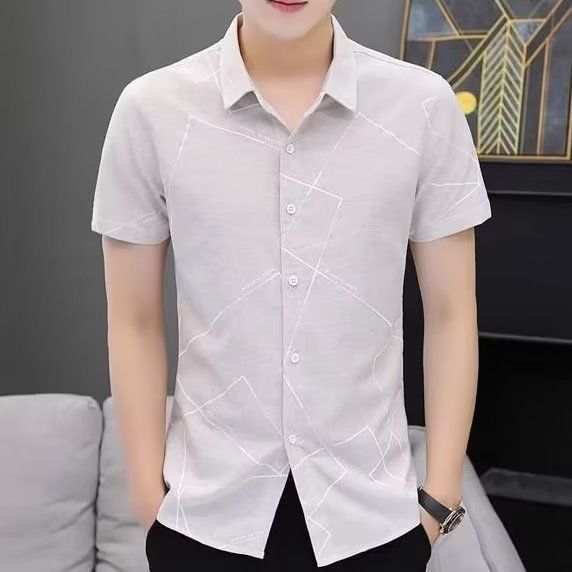  short-sleeved shirt men's plaid inch shirt men's new business casual Korean style slim shirt trend