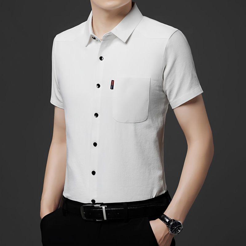 Short Sleeve Men's Summer Cardigan Thin Men's Shirt Solid Color Men's Business Fashion Lapel Formal Pocket Shirt