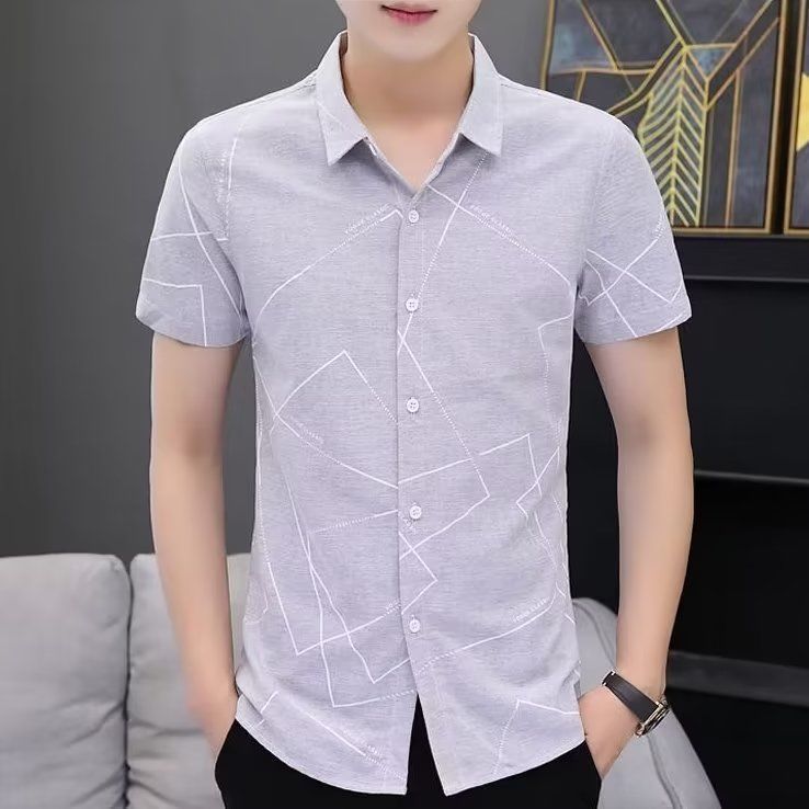  short-sleeved shirt men's plaid inch shirt men's new business casual Korean style slim shirt trend