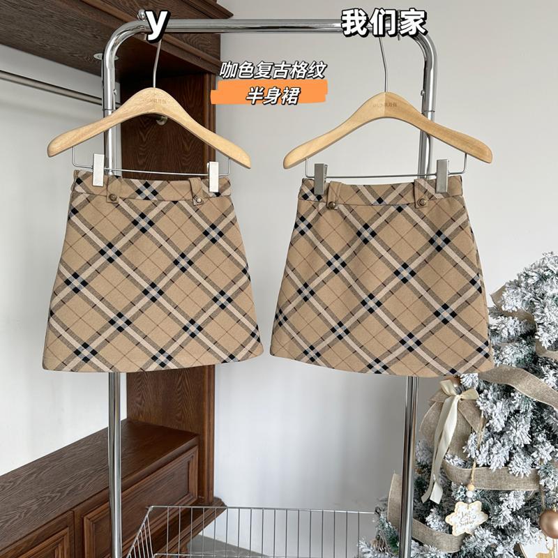 咖色復古格紋半身裙女秋冬款高腰a字格子短款裙子