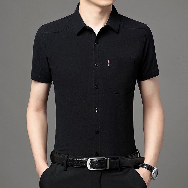 Short Sleeve Men's Summer Cardigan Thin Men's Shirt Solid Color Men's Business Fashion Lapel Formal Pocket Shirt
