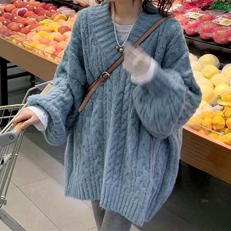 韓版ins加厚寬鬆外穿軟糯慵懶風針織毛衣女外套秋冬款上衣