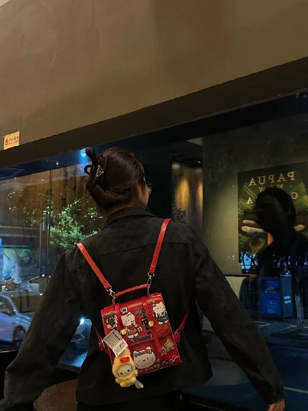 新款时尚潮流小众包包2023设计独特印花红色包包通勤包精致小背包