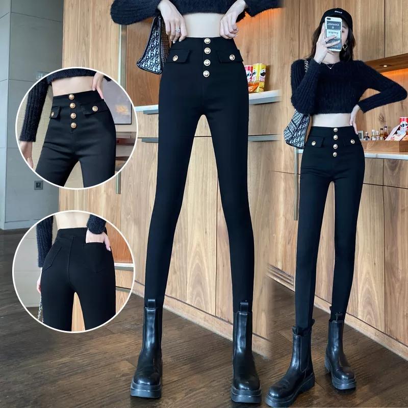 Fashionable pants for women 2023 new spring and autumn plus velvet elastic pencil trousers slimming and slimming high waist outer leggings