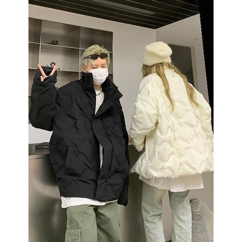 冬季菱格棉服棉襖外套麵包服立領純色百搭慵懶寬鬆超ins學生保暖