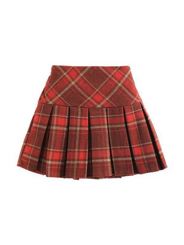 Girls red plaid skirt autumn and winter Korean style children's college style pleated skirt baby fashion skirt