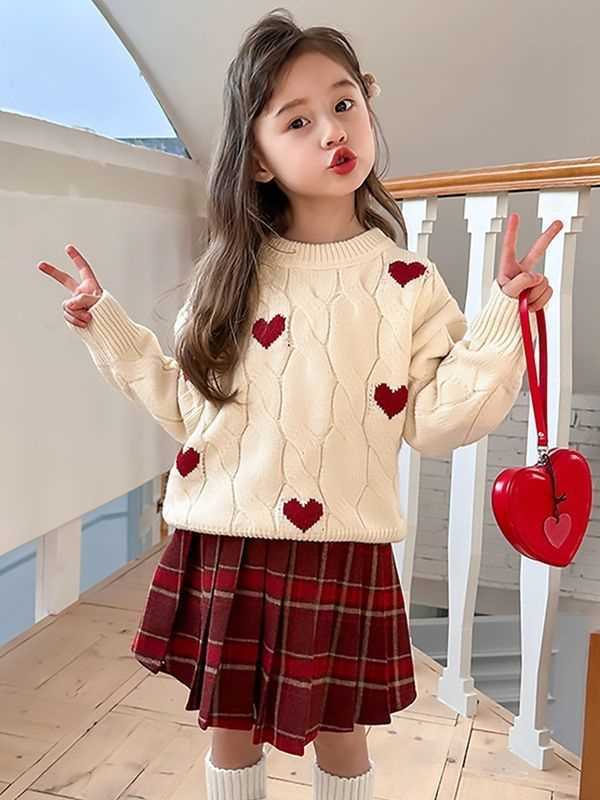 Girls red plaid skirt autumn and winter Korean style children's college style pleated skirt baby fashion skirt