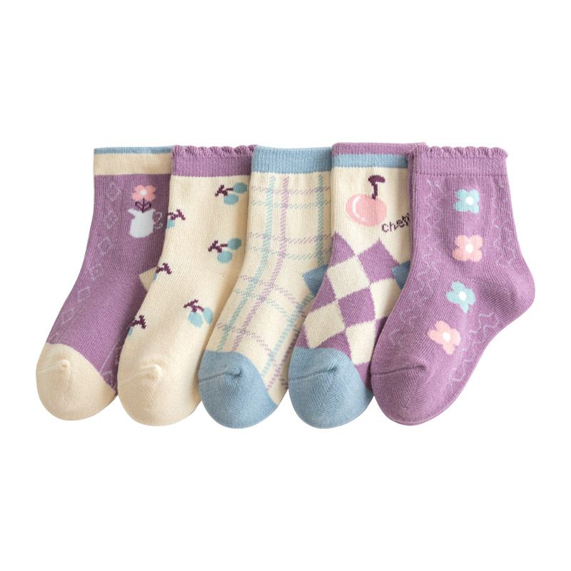 Girls socks purple autumn and winter baby baby socks spring boys girls baby baby pure cotton mid-tube cotton socks