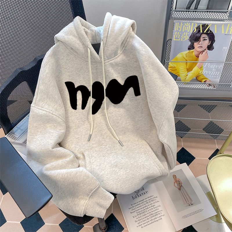 Heavy silver fox velvet pure cotton American style national fashion hooded sweatshirt for women in winter loose and ball-proof pullover outer wear couple coat