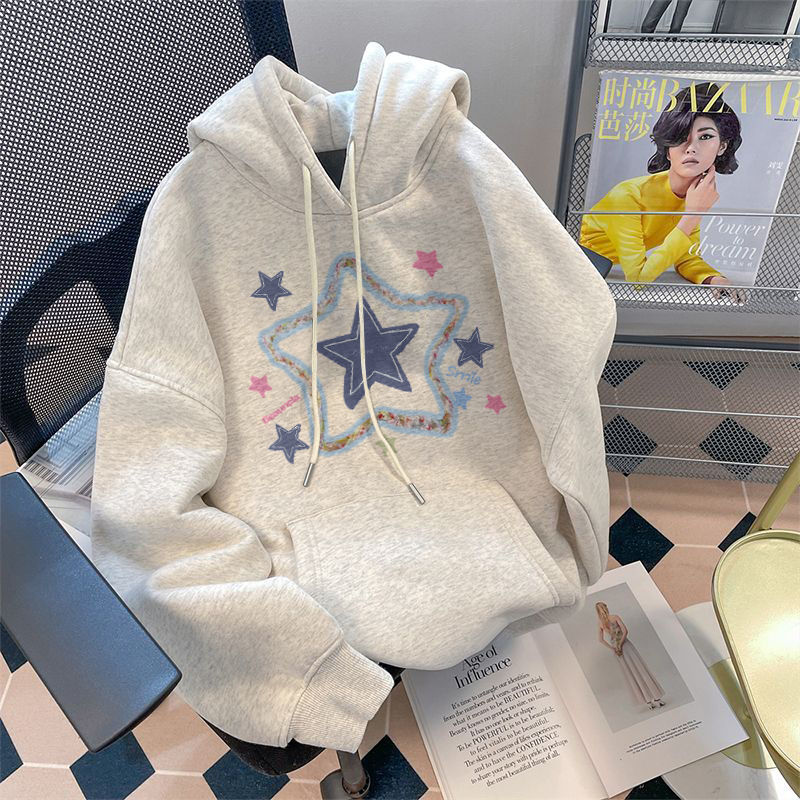 Heavy silver fox velvet pure cotton American style national fashion hooded sweatshirt for women in winter loose and ball-proof pullover outer wear couple coat