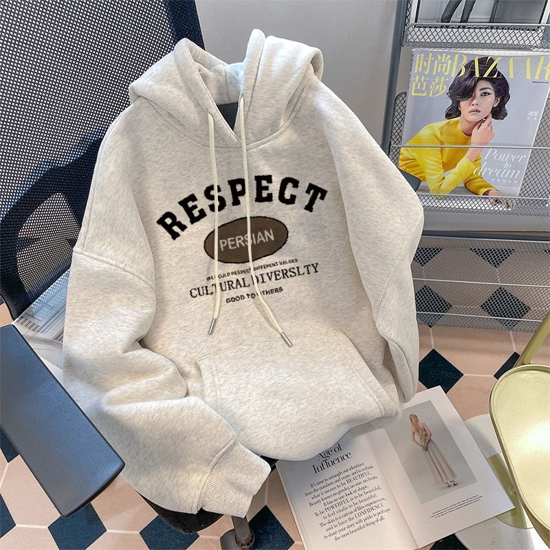 Heavy silver fox velvet pure cotton American style national fashion hooded sweatshirt for women in winter loose and ball-proof pullover outer wear couple coat