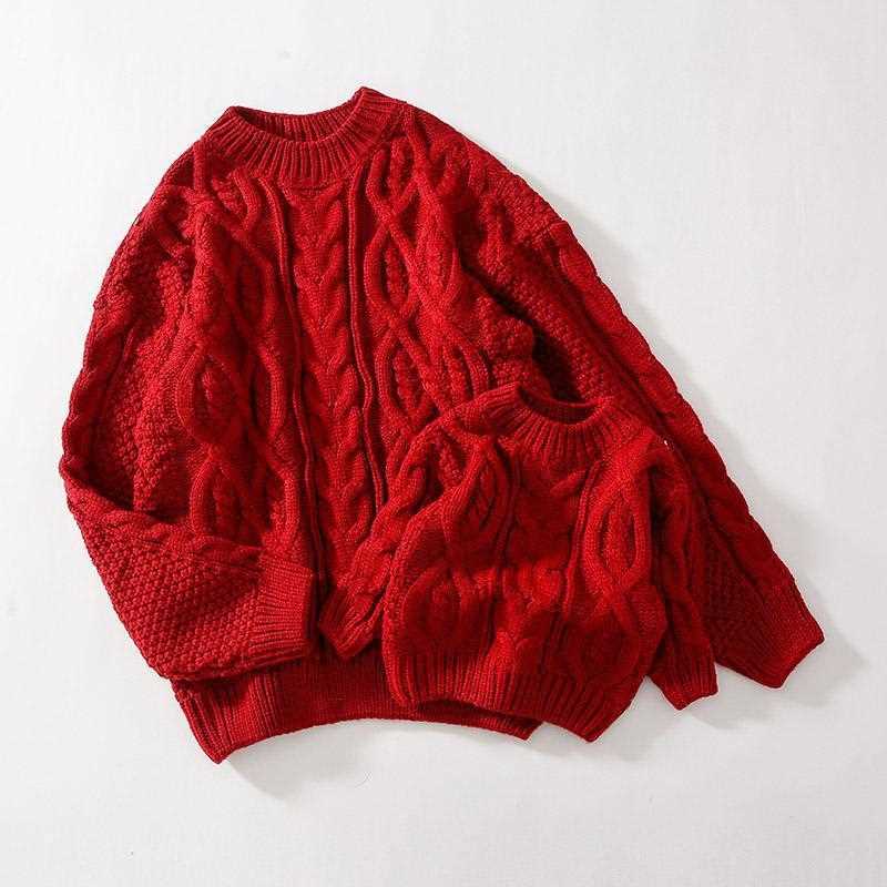 亲子装毛衣一家三口过年红色外套圣诞旦新年衣服四口炸街全家装冬