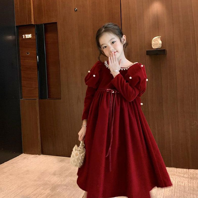 Girls Dresses Winter Clothes  New Style Girls Red Autumn and Winter Skirts Children's Princess Skirts Children's Clothes Winter