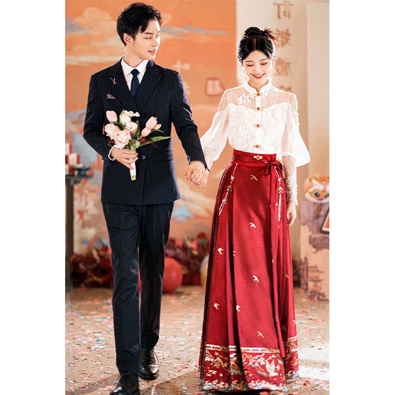 新中式秋冬国风精致上衣马面裙新娘红色结婚汉元素高级显气质套装