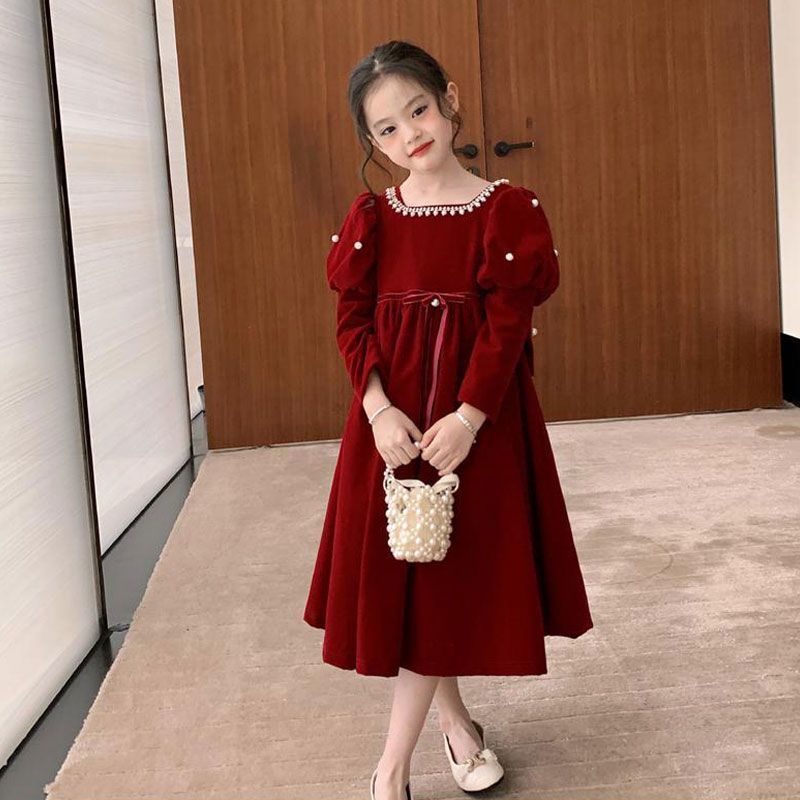 Girls Dresses Winter Clothes  New Style Girls Red Autumn and Winter Skirts Children's Princess Skirts Children's Clothes Winter