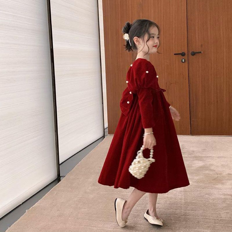 Girls Dresses Winter Clothes  New Style Girls Red Autumn and Winter Skirts Children's Princess Skirts Children's Clothes Winter