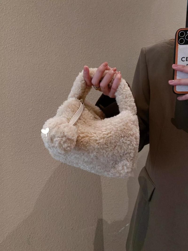 Lamb Wool Fashionable Handbag Women 2024 Autumn and Winter New Solid Color Casual Versatile Furry Bag Niche Crossbody Bag