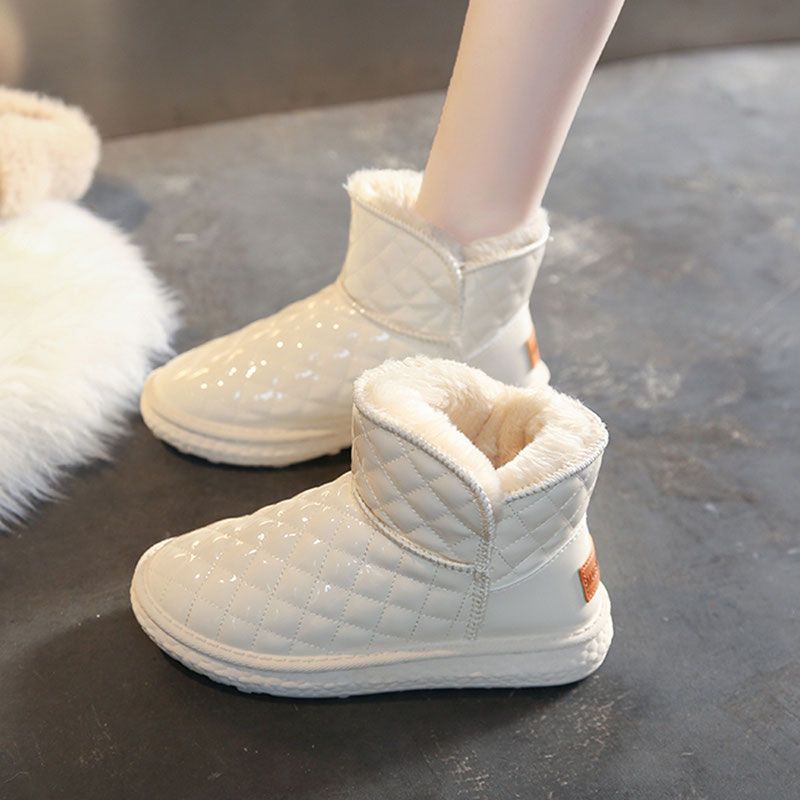 雪地靴女2023年冬季新款一脚蹬加绒加厚短靴子皮面防水东北大棉鞋