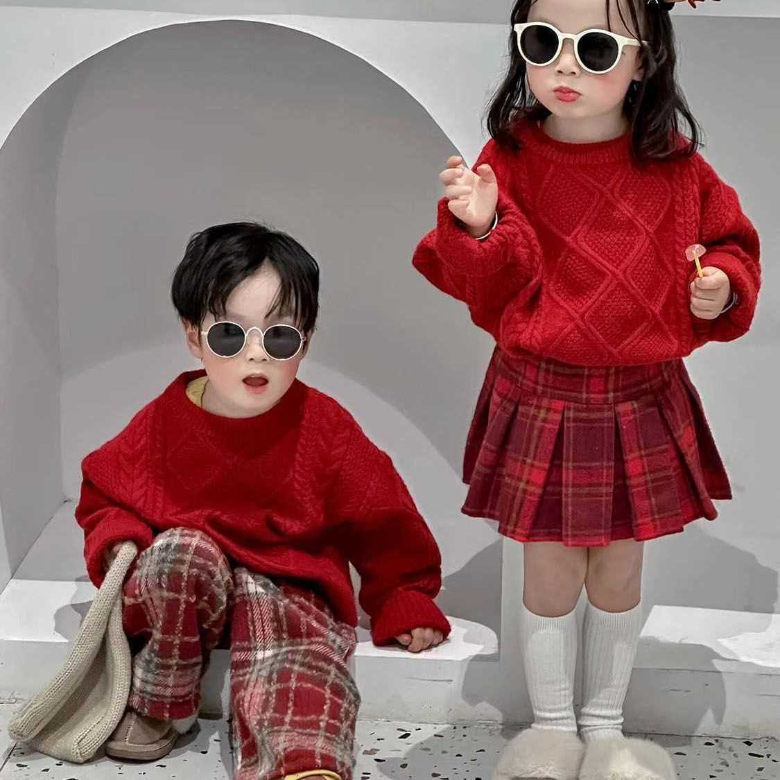 郝叔童品kkSD3435女童格子半裙冬季韩版儿童学院风宝宝洋气百褶裙