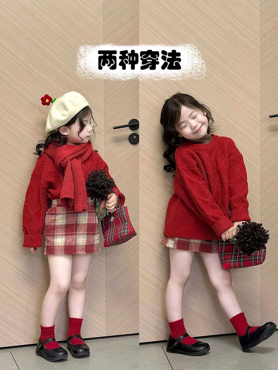 Korean style girls 2024 new winter style fashionable Christmas and New Year twist pullover red sweater sweater trendy