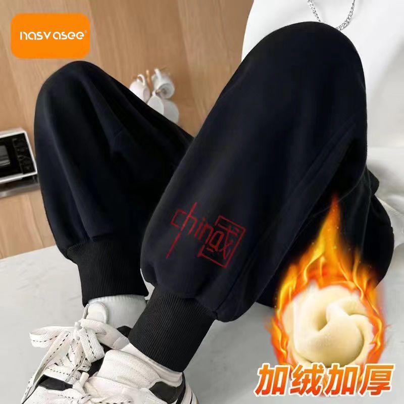 Pants for boys in autumn and winter plus velvet, thickened and velvet, all-in-one velvet sweatpants, thick children's warm trousers, winter men's