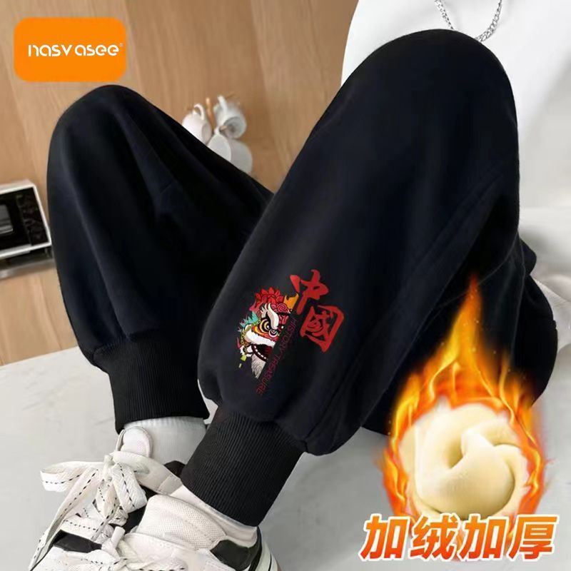 Boys' pants spring and autumn children's 2024 new casual sports pants elastic waist boys' autumn clothing plus velvet trendy style