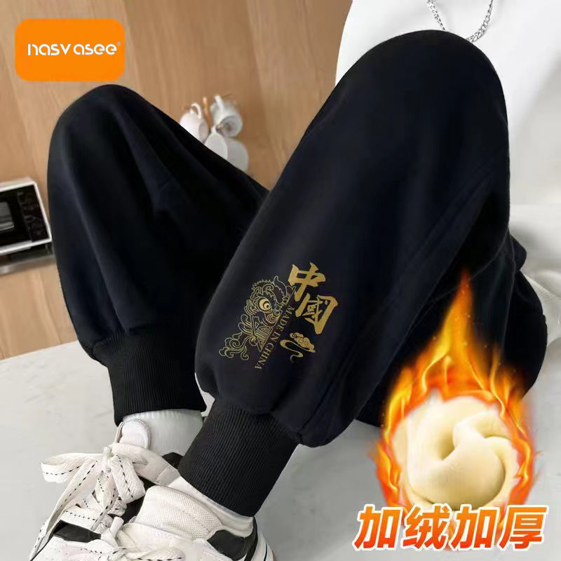 Pants for boys in autumn and winter plus velvet, thickened and velvet, all-in-one velvet sweatpants, thick children's warm trousers, winter men's