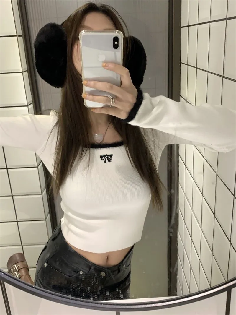德絨軟糯方領鎖骨打底衫女內搭秋冬新款高級感洋氣顯瘦撞色上衣潮