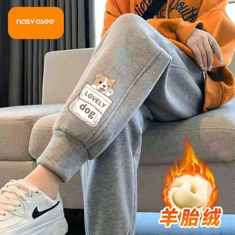 Pants for boys in autumn and winter plus velvet, thickened and velvet, all-in-one velvet sweatpants, thick children's warm trousers, winter men's