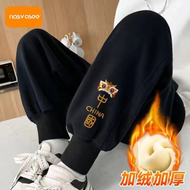 Boys' pants spring and autumn children's 2024 new casual sports pants elastic waist boys' autumn clothing plus velvet trendy style