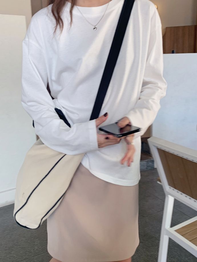 白色打底衫女西裝內搭2024秋冬基礎款圓領長袖t恤修身純棉上衣服