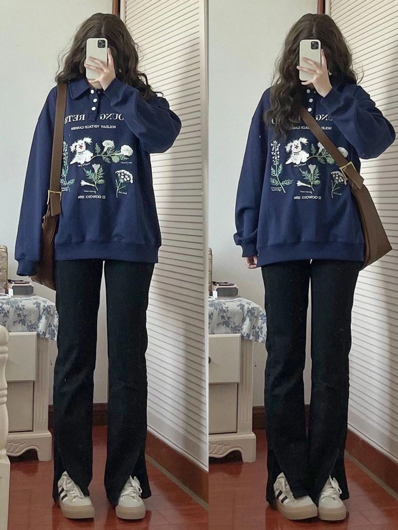 黑色開叉微喇牛仔褲女2023秋冬大碼胖mm顯瘦遮胯梨形身材高腰褲子