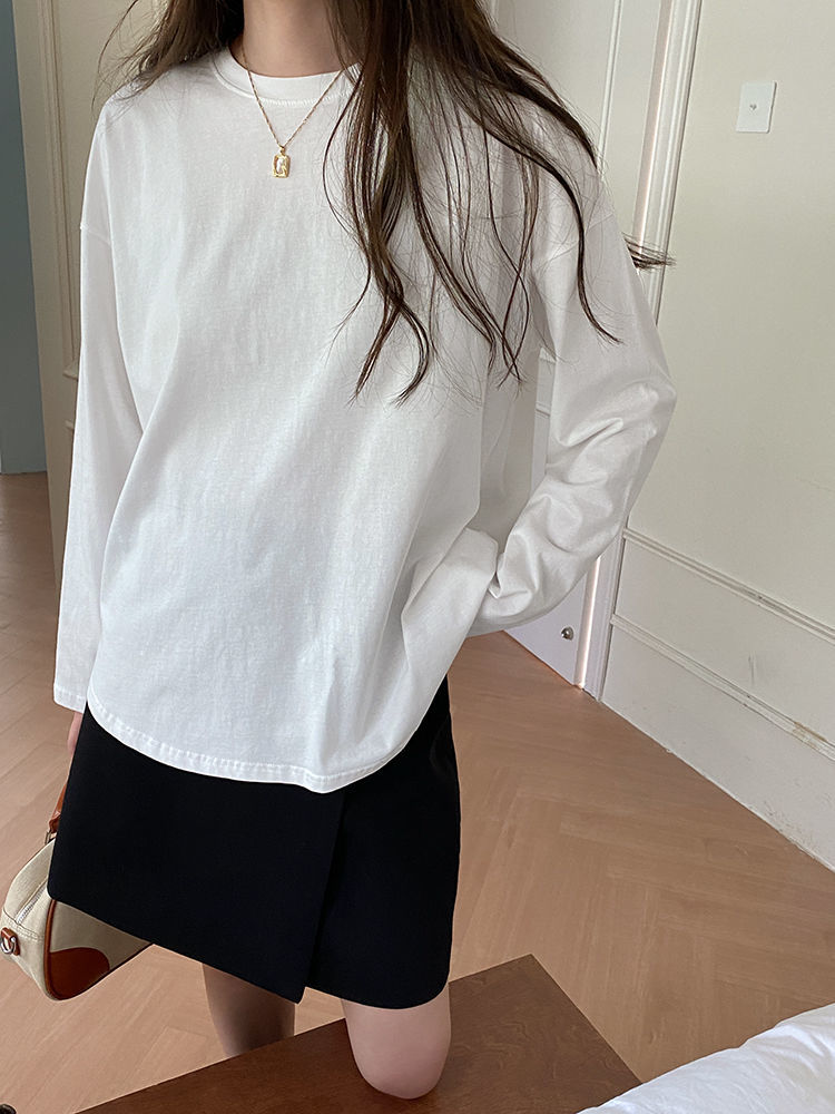純棉長袖t恤女裝2024新款秋冬季內搭打底衫冷淡系獨特别致上衣服