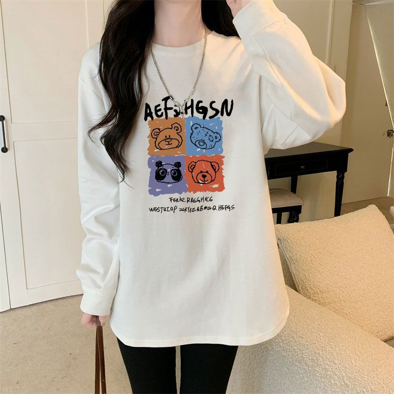 2024 new German velvet thickened brushed T-shirt women's autumn and winter loose mid-length long-sleeved top bottoming shirt