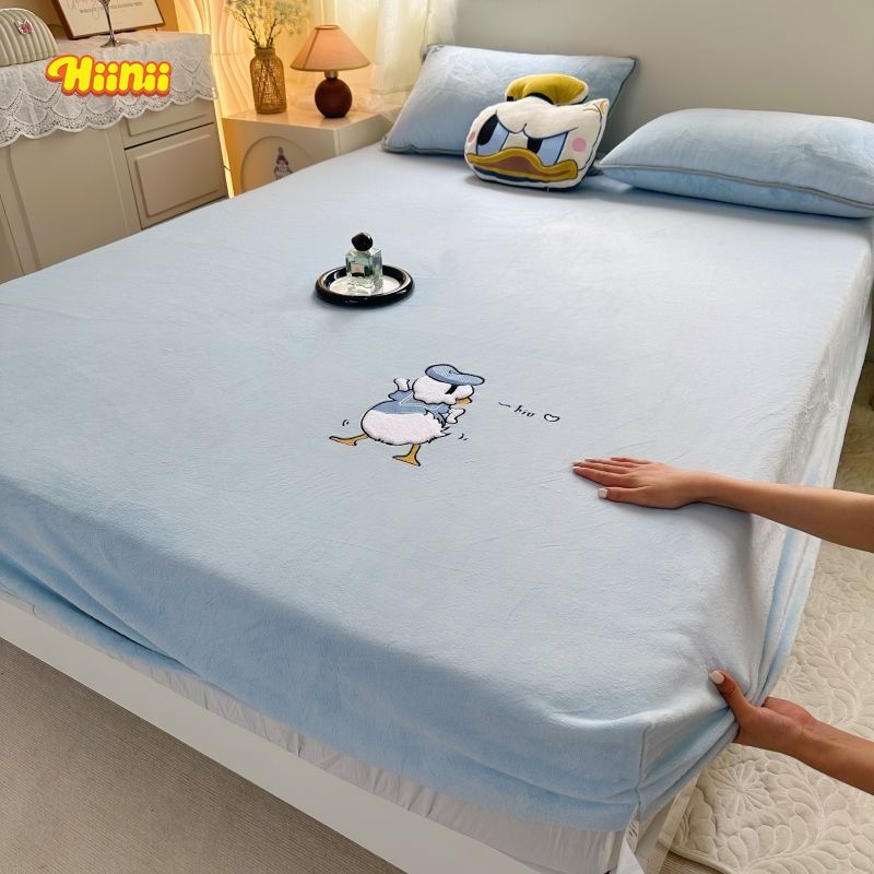 卡通牛奶绒床笠单件冬季加厚席梦思床垫保护套儿童珊瑚绒防尘床罩