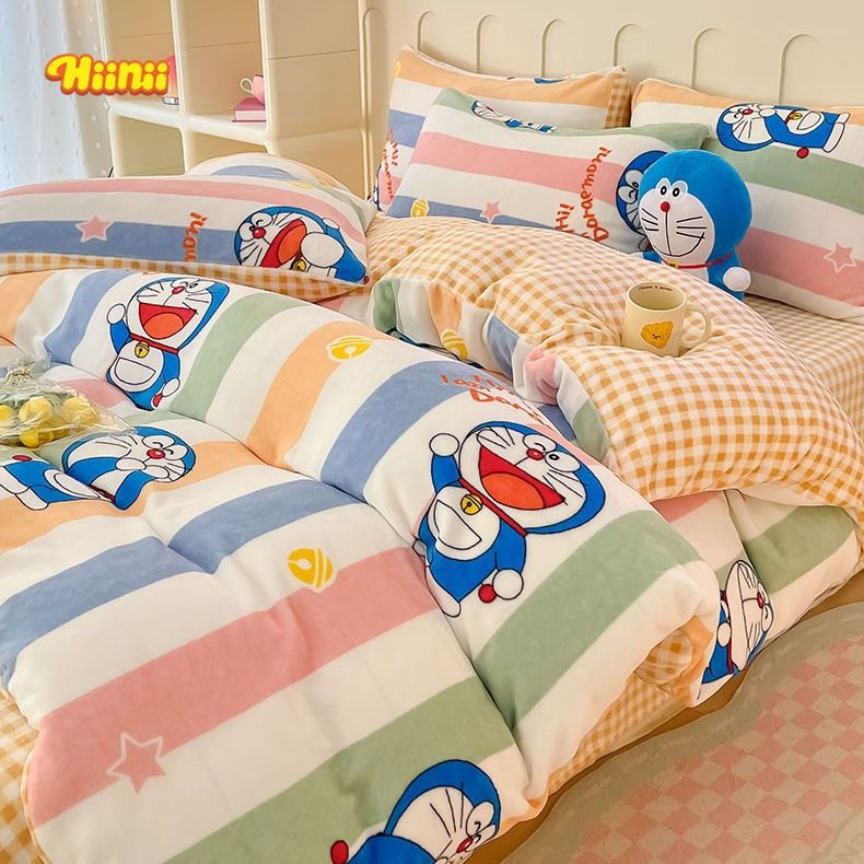 叮当猫哆啦A梦牛奶绒床上四件套冬季儿童被套床单床笠三件套床品